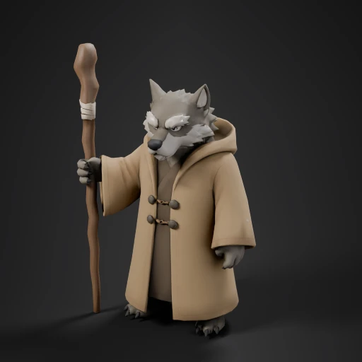 Wolf Monk With Staff (Remeshed)