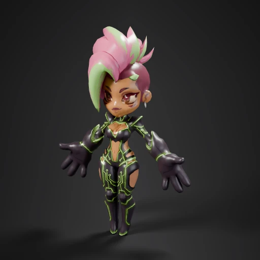 Chibi Cyberpunk Girl Character